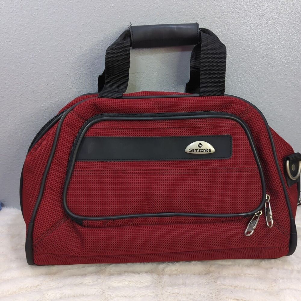 Samsonite Mens Travel Messenger Bag Red‎ Snap Zip Dual Handle  Missing Strap